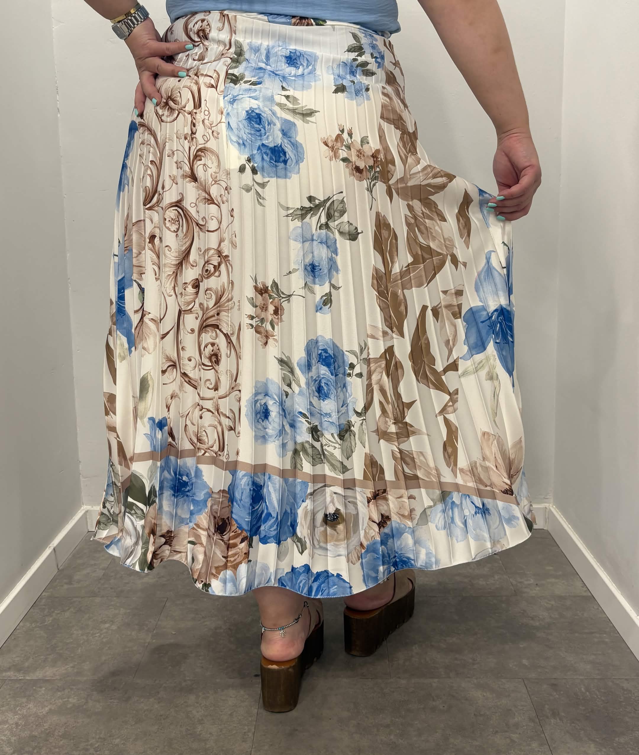 Σατέν φλοράλ σιέλ πλισέ φούστα