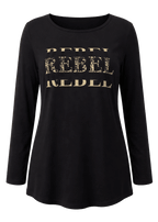 Μακρυμάνικη μαύρη μπλούζα με τύπωμα "REBEL"