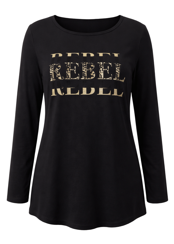 Μακρυμάνικη μαύρη μπλούζα με τύπωμα "REBEL"