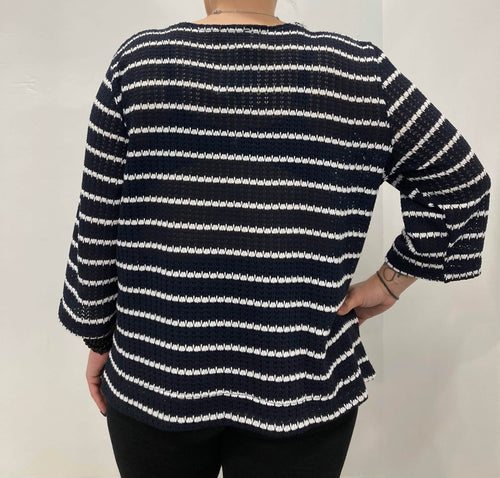 3/4 Sleeve Blue Mariner Top with Fine Mesh and V-Neck