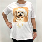 Λευκό βαμβακερό T-Shirt με τύπωμα σκυλάκι