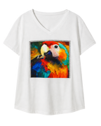 Βαμβακερό λευκό T-Shirt με V λαιμόκοψη και τύπωμα παπαγάλου