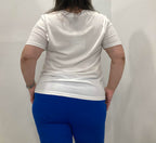 Βαμβακερό λευκό T-Shirt με V λαιμόκοψη και τύπωμα παπαγάλου