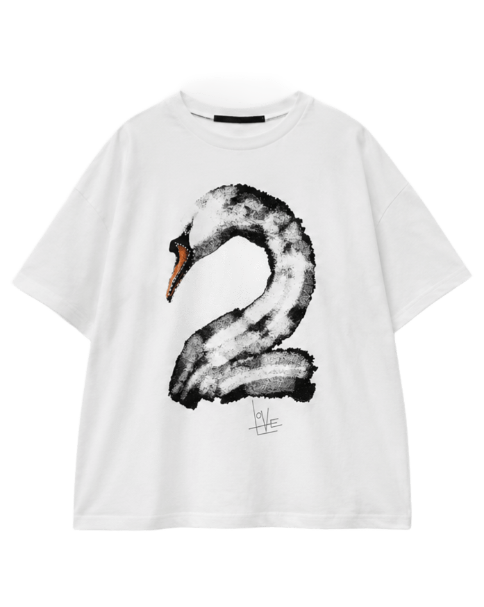 Κοντομάνικο βαμβακερό T-Shirt με τύπωμα κύκνου