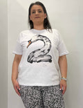 Κοντομάνικο λευκό βαμβακερό T-Shirt με τύπωμα κύκνου