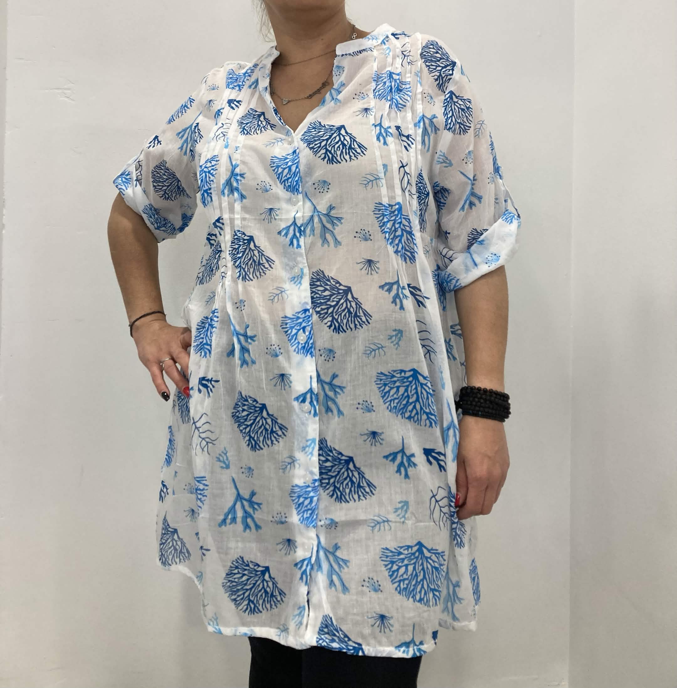 Long printed pareo shirt