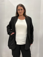 Σκούμπα κρεπ μαύρο oversized σακάκι με μαο γιακά και χωρίς φόδρα