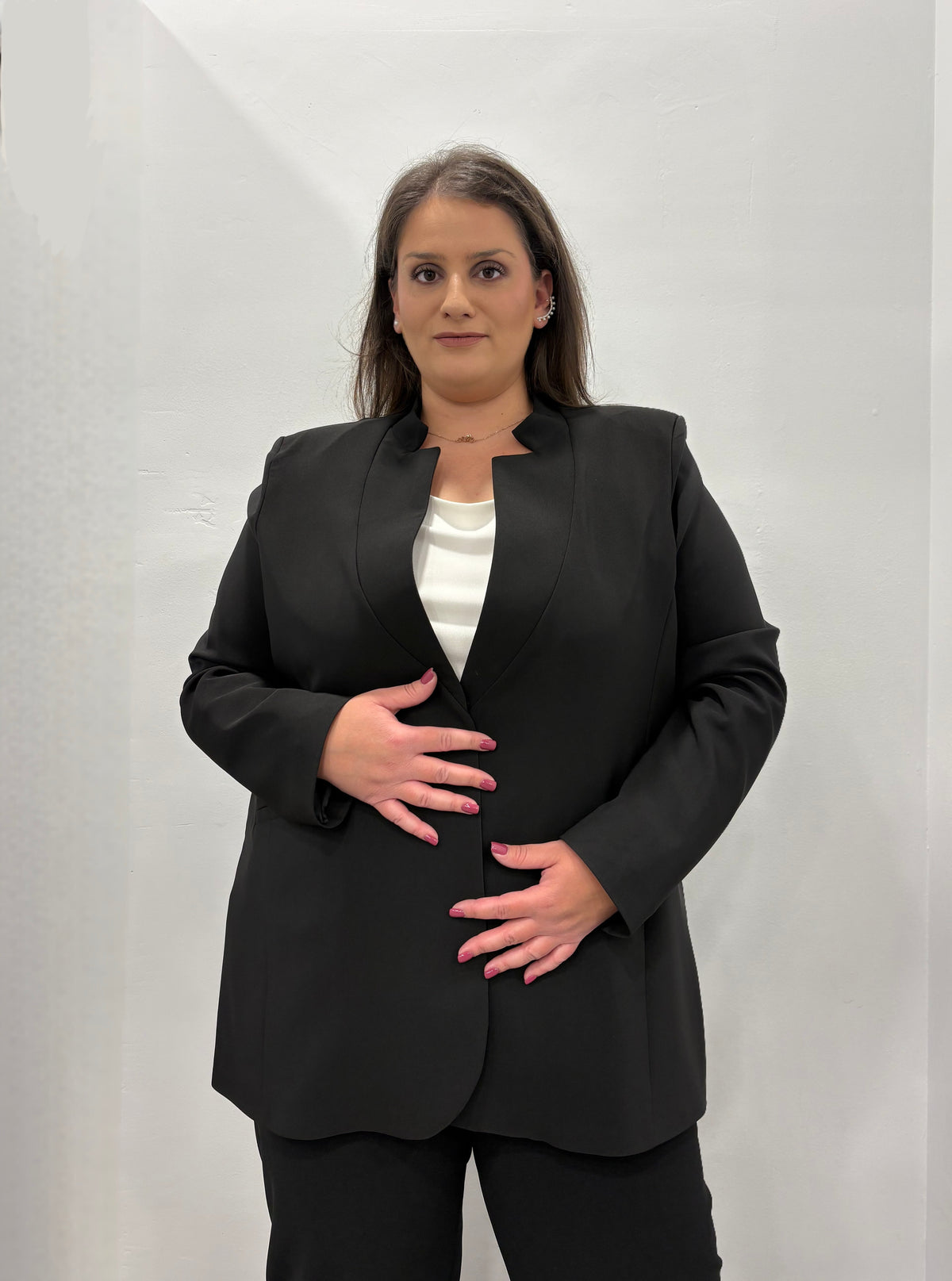 Σκούμπα κρεπ μαύρο oversized σακάκι με μαο γιακά και χωρίς φόδρα
