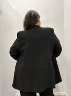 Σκούμπα κρεπ μαύρο oversized σακάκι με μαο γιακά και χωρίς φόδρα