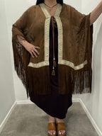 Kimono with fringe and gold trim